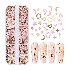 Pembe ve Gold Tırnak Süsleme Folyo Pulları Karışık Dizayn Ay Yıldız Kalp Nail Art