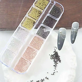 4 Renk 12'li Tırnak Süsleme Parlak Metal Havyar Taşları 3 Boy Nail Art Boncukları WN-526