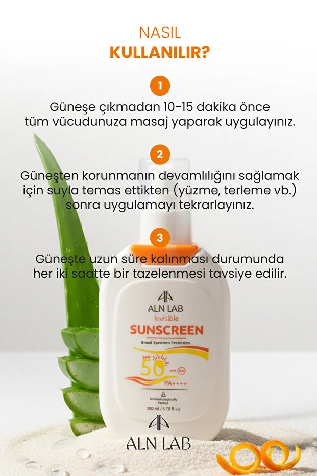 ALN LAB 50 SPF Koruyucu Vücut Güneş Kremi Geniş Spektrumlu UVA/UVB Korumalı 200 Ml
