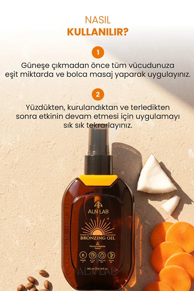 ALN LAB Bronzing Oil Jojoba Yağı ve Vitamin E İçerikli Besleyici Bronzlaştırıcı Yağ 200 ml